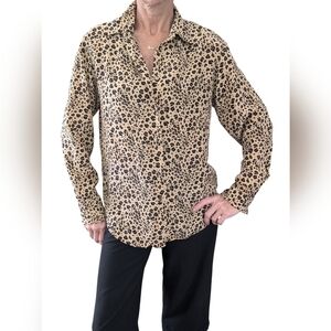 Vintage Allison Taylor 100% Silk Leopard Print Blouse Long Sleeve Size M